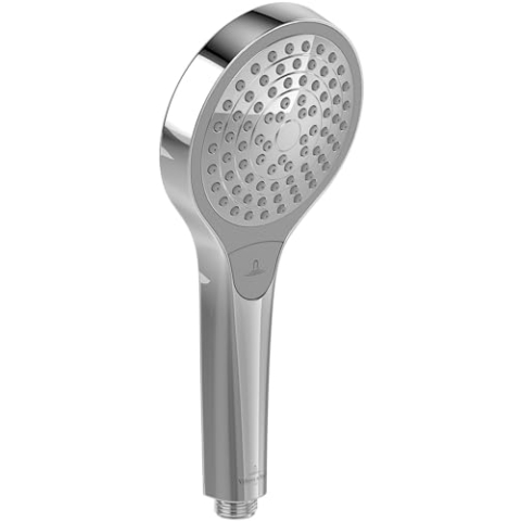 Villeroy & Boch Verve Showers Handbrause, Duschkopf mit 3 Strahlarten, Duschbrause mit integriertem Rückflussverhinderer, reinigungsfreundlich, Brausekopf rund, Chrom