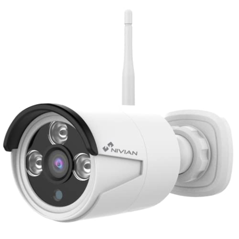 NIVIAN - 3Mpx WiFi Bullet Kamera | FullHD 1080P, 10m Nachtsicht | Zwei-Wege-Audio | Bewegungserkennung | Kompatibel mit Alexa und Google Home, WiFi Kamera, Metall