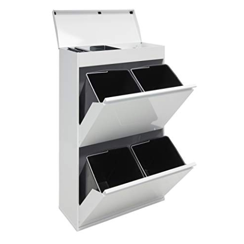 ARREGUI Top CR621-B Mülltrennsystem aus Stahl mit Aufbewahrungsbox mit Deckel | 4 Fächer Mülleimer für die Küche | 4x17 L (68 L) | 4 Fach Abfalleimer | Herausnehmbare Inneneimer mit Griff | weiß