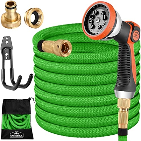 GARDEBRUK® Flexibler Gartenschlauch 30m 3fach Latexkern Vollmessing Adapter 1/2' 3/4' Zoll Wandhalterung Tasche Flexschlauch Wasserschlauch Grün