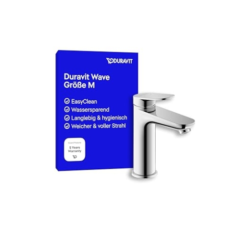 Duravit Wave Waschtischarmatur, Größe M (Auslauf Höhe 111 mm), wassersparende Waschbecken Armatur (MinusFlow), Wasserhahn Bad, Chrom