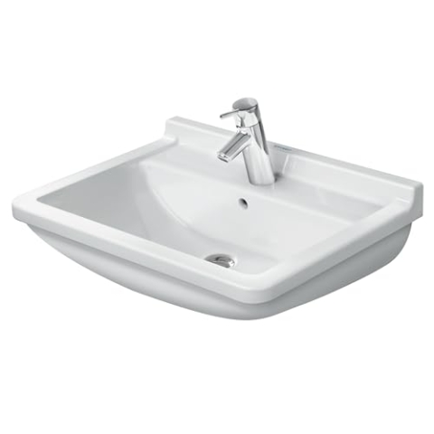 Duravit Waschtisch Starck 3 | 030060000 | Zeitloses Waschbecken in Weiß | Waschtisch 60 x 45 cm zur Wandmontage | WonderGliss Beschichtung | Mit Überlauf und Hahnloch | Klassischer Stil | 04829 3