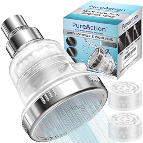 PureAction Wasserenthärter Duschkopffilter für hartes Wasser,Chlor- & Fluoridfilter,gefilterter Duschkopf,Hochdruck-Regenduschkopf,2 austauschbare Filter,beste Dusche als trockene Haut & Haar