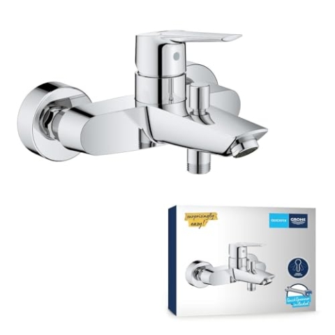 GROHE Start, Badewannenarmatur mit Werkzeug (Duscharmatur für Badewanne, Auto-Umstellung Wanne/Brause, integriertes Rücklaufventil, Metallhebel, S-Anschlüsse, Mischbatterie), chrom, 24206002