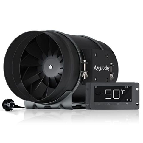 Aygrochy 200mm Intelligent Rohrventilator mit Temperatur- und Feuchtigkeitsregler, Abluftventilator for Booster, Wachstumszelte, Belüftung und Tente de Culture hydroponique