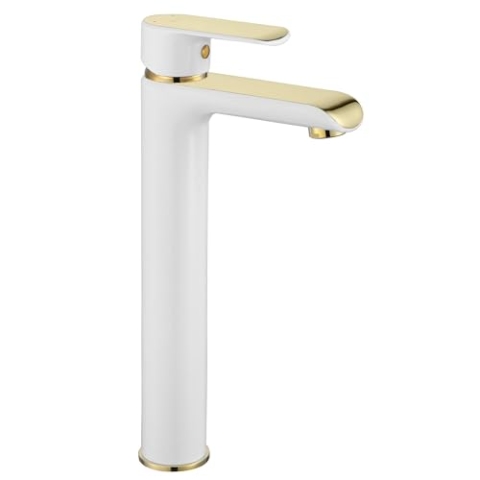Rea Waschtischarmatur BLOOM WHITE GOLD HAUT Wasserhahn Bad Badarmatur aus Messing Armatur für Waschbecken Badezimmer Mischbatterie Waschbecken Einhebel (Gold)