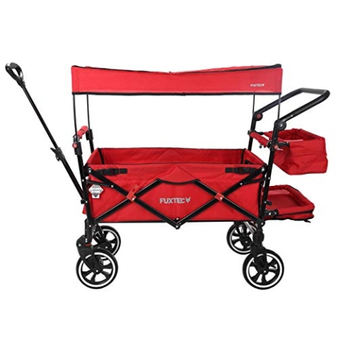 FUXTEC Bollerwagen faltbar FX-CT850 Rot mit Dach - Transportwagen klappbar |inkl. Hecktasche, Schiebegriff & Innenraumverlängerung | Vollprofilreifen | Handwagen/Leiterwagen – Das Original