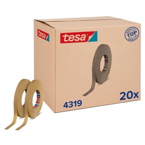 tesa tesakrepp 4319 für Kurven im 20er Pack - Malerband für Kurven und Rundungen bei Malerarbeiten - hellbraun - 20 Rollen je 50 m x 15 mm