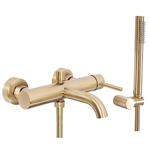 Rea Badewannenarmatur Lungo Brush Gold Badewannenarmatur mit Messing-Handbrause für heißes und kaltes Badezimmer, verstellbar (gebürstetes Gold)