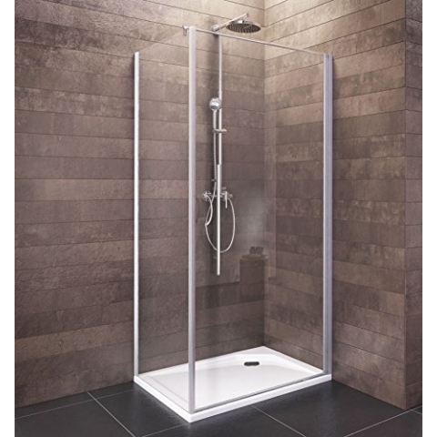 Schulte Drehtür mit Seitenwand Bremen, 80 x 90 cm, Höhe 190 cm, 5 mm Sicherheitsglas ESG Klar hell, Alu-Natur, D69241515-01-50