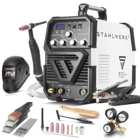STAHLWERK Schweißgerät 2 in 1 Kombi Vollausstattung AC/DC WIG 200 ST – WIG & MMA schweißen ist bis 200 A möglich, IGBT-Inverter, HF-Zündung, Smartkühlung, ideal für Aluminium & Stahl