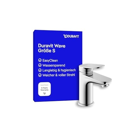 Duravit Wave Waschtischarmatur, Größe S (Auslauf Höhe 77 mm), wassersparende Waschbecken Armatur (MinusFlow), Wasserhahn Bad, Chrom