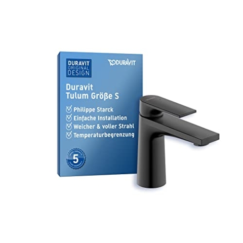 Duravit Tulum Waschtischarmatur, Größe S (Auslauf Höhe 97 mm), Wasserhahn Bad, Waschbecken Armatur, Schwarz Matt