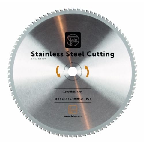 FEIN Sägeblatt Edelstahl ø 355 mm (Zubehör für Metallkappsäge MKAS 355, Maße 355 x 25,4 x 2,4 mm, 90 Zähne) 63502303000