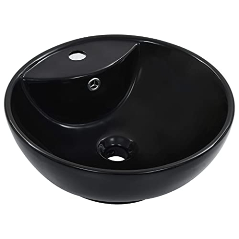 vidaXL Waschbecken mit Überlauf Aufsatzwaschbecken Waschtisch Waschplatz Handwaschbecken Waschschale Becken Badezimmer 46,5x18cm Keramik Schwarz