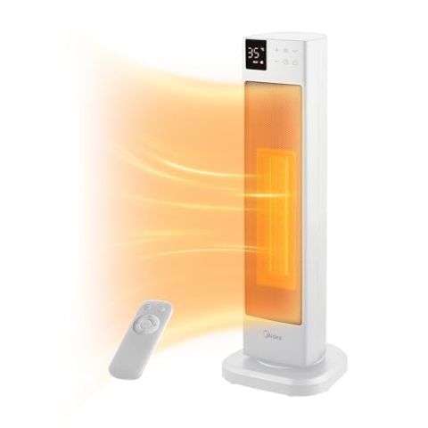 Midea NTH20-22ER(WH) Heizlüfter Energiesparend Leise mit Fernbedienung,PTC 2000 Watt Keramik Heizlüfter mit Thermostat, 2 Heizstufen, 24H Timer, ECO-Modus，für große Räume, 75°-Oszillation, 58CM, Weiß