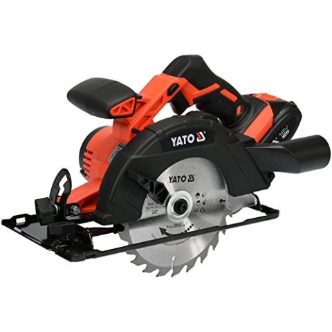 YATO Profi AKKU Handkreissäge 18V | 2,0 Ah Li-Ion Akku | Schnellladegerät | Staubsaugeradapter | Sägeblatt Ø165x16mm 24 Zähne |
