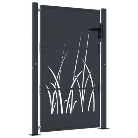 vidaXL Gartentor, Gartentür mit Gras-Design, Abschließbar Hoftor Eingangstor für Garten Terrasse, Tor Zauntor Gartenpforte, Anthrazit 105x155 cm Stahl