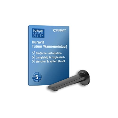 Duravit Tulum Wanneneinlauf, Badewanneinlauf mit runder Wandabdeckung, Zulauf Badewanne, Schwarz Matt