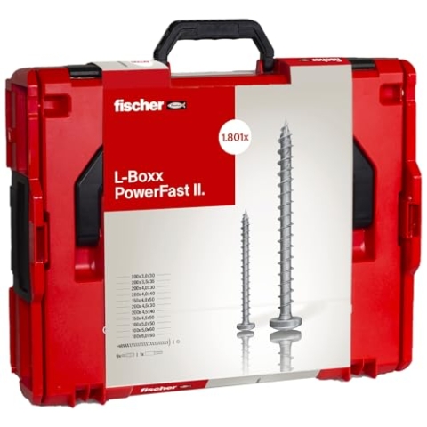 fischer L-Boxx PowerFast II PanHead, 1.800 PowerFast II Spanplattenschrauben in 11 Abmessungen mit PanHead, TX-Antrieb & Vollgewinde, für eine schnelle und flexible Verarbeitung, inkl. ProfiBit Set