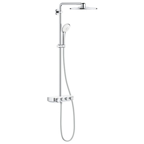 GROHE Euporia Smartcontrol 310 Duo - Duschsystem mit Thermostatbatterie (wassersparend, 3 Strahlarten, Verbrühungsschutz, inkl. Duschablage), moon white, 26507LS0