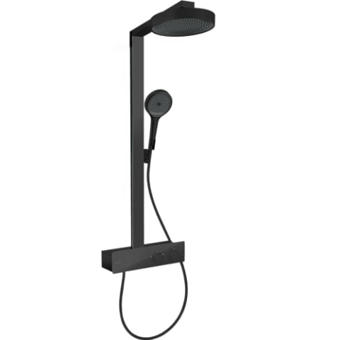 hansgrohe Rainfinity - wassersparendes Duschsystem (EcoSmart) mit Thermostat, Brausekopf 250mm, Regendusche mit Duschkopf (3 Strahlarten), Schlauch, Brausestange und runder Kopfbrause , Mattschwarz