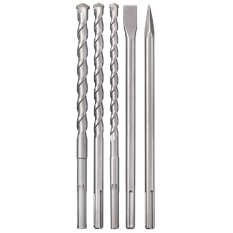 Original Einhell 5-tlg. SDS-max Bohrer-Meißel-Set (Abbruch-/Bohrhammer-Zubehör, inkl. 3x Steinbohrer Ø 18, 20, 25 mm, 1x Flachmeißel, 1x Spitzmeißel, im praktischen Koffer)