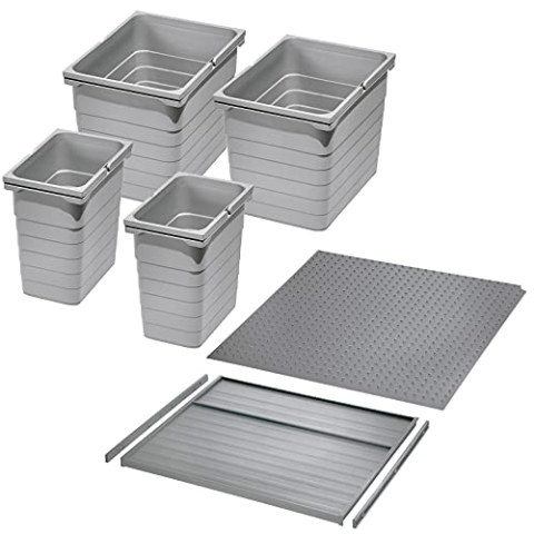 Ninka Abfalltrennsystem eins2vier KB 600 mm, Seitenstärke 16 mm Höhe 310 mm 2x 8L, 2x 17L, 1x 60er Bodenplatte, 1x 60er Deckelplatte, 2x Führungsleiste alugrau für Tandembox von SO-TECH®