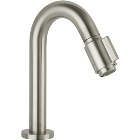 Saqu Essential 2.0 Kaltwasserhahn Gäste WC - 19 cm Hoher Waschtischarmatur - Messing - Mit Rosetten - Gebürstet Stahl - Waschbecken - Armatur