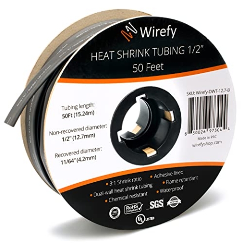Wirefy Schrumpfschlauch Metrware mit Kleber 15m - 3:1 Schrumpfverhältnis, Doppelwandiger Schrumpfschlauch Wasserdicht - Heat Shrink Tube Set Schwarz Ø 12,7mm