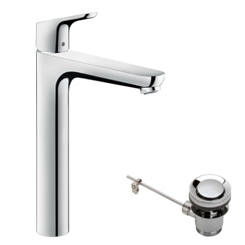 hansgrohe Wasserhahn Focus (Armatur mit Auslauf Höhe 230 mm und Zugstangen-Ablaufgarnitur) Chrom