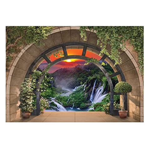 WallArena - Vlies Fototapete Strand Meer Fenster mit Aussicht Natur Ausblick 368x254 cm - Fototapeten - Tapeten - für Wohnzimmer Schlafzimmer - Vliestapete Wandtapete Tapete 3D Effekt- inkl. Kleister