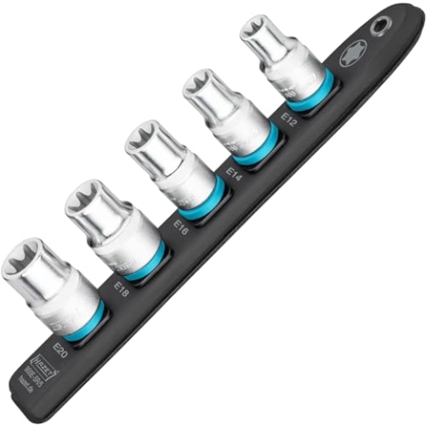 HAZET Smart-Rail 900E-SR/5 I magnetische Unterseite mit 5 Steckplätzen, Antrieb: Vierkant 12,5 mm (1/2 Zoll), Abtrieb: Außen TORX Profil I Kunststoff-Steckleiste für Steckschlüssel