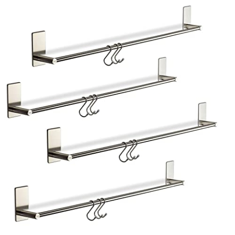 4 x Selbstklebende Handtuchstange TALIDA 745 mm Edelstahl Ø 12 mm mit jeweils 3 S-Haken für Küche & Bad Küchenreling