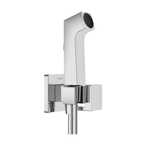 hansgrohe Bidette Handbrause E mit 1 wassersparenden Strahlart (EcoSmart), inkl. Absperrventil, Brausehalter und Brauseschlauch 1,25 m, für Kaltwasser, Chrom, 29231000