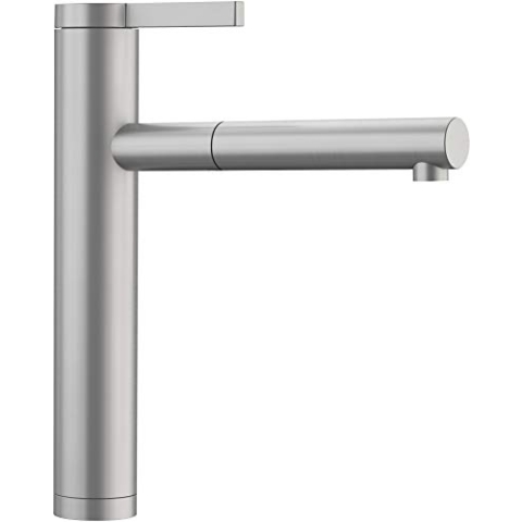BLANCO LINEE-S | Küchenarmatur in Edelstahl seidenmatt | Hochdruck | Mit herausziehbarem Schlauch | Rückflussverhinderer | Keramik Kartusche | Gesicherte Wasserqualität & wassersparend
