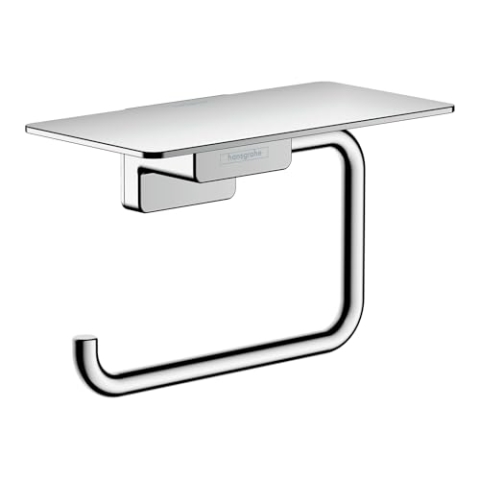 hansgrohe AddStoris - Toilettenpapierhalter mit Ablage, Klopapierhalter für Wandmontage, Klorollenhalter, verdeckte Befestigung, Badezimmer Zubehör, Chrom, 41772000
