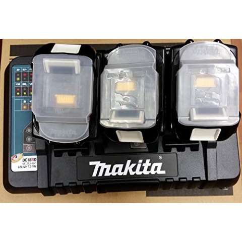 Makita Stromquellen-Set mit Doppel-Ladegerät + 3 Akkus (dc18rd, 18 V, 5 Ah), Blau/Silber, 198458-6