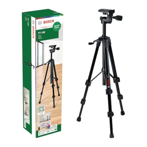 Bosch Hochwertiges Stativ TT 120 (einstellbare Höhe von 45 bis 120 cm für schnelles und flexibles Platzieren von Kreuzlinienlasern, im Karton)