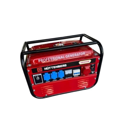 Hüttenberg Professional Generator H8500W, 6,5 PS Benzinmotor, 220V Stromerzeuger mit Voltmeter und Schutzschalter, Notstromerzeuger Generator Stromgenerator Aggregat, Rot