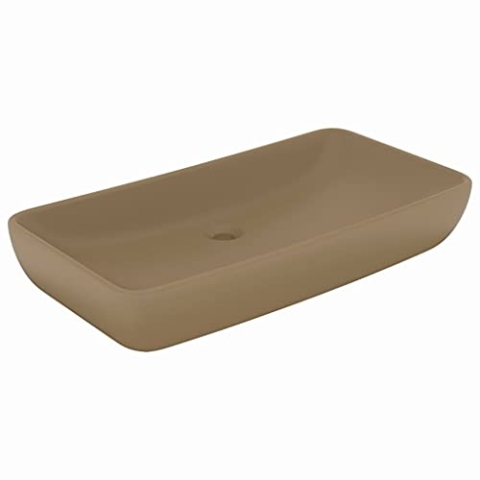 vidaXL Luxus Waschbecken Rechteckig Waschtisch Aufsatzwaschbecken Waschplatz Handwaschbecken Aufsatzwaschtisch Matt Creme 71x38cm Keramik