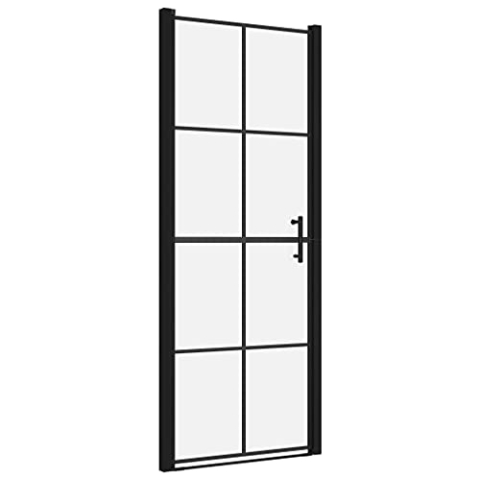 vidaXL Duschtür mit Edelstahlgriff Pendeltür Nischentür Duschkabine Schwingtür Duschabtrennung Dusche Duschwand Hartglas 91x195cm Schwarz