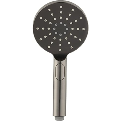 Ben Push Handbrause - 3 Wasserdüsen normaler Strahl, weicher Strahl, Nebel - Strahlarten wählen auf Knopfdruck - Schwarz Gebürstet - Rund
