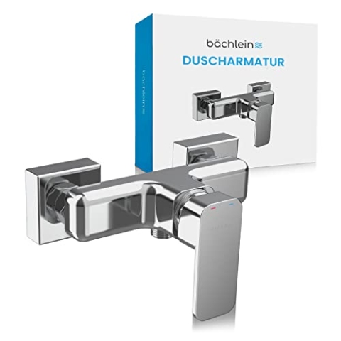 Bächlein Duscharmatur Leonte in Kantigem Design – Mischbatterie Komplettset inkl. allem Zubehör – Einhand-Wasserhahn für die Dusche Chrom – eckig
