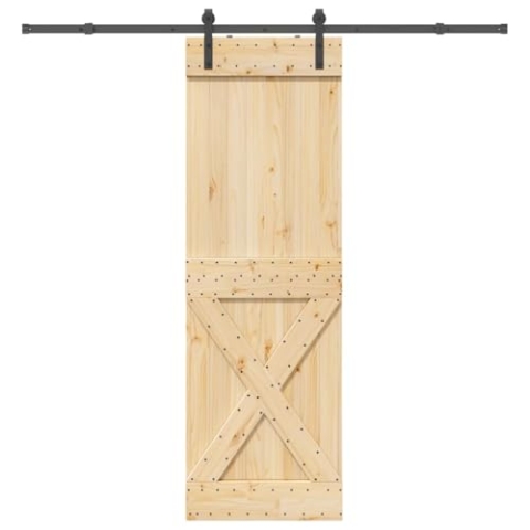 vidaXL Schiebetür mit Beschlag 70x210 cm Massivholz Kiefer, Innentür, Holzschiebetür, Scheunentür, Innenschiebetür, Holz Schiebetür, Innenscheunentür