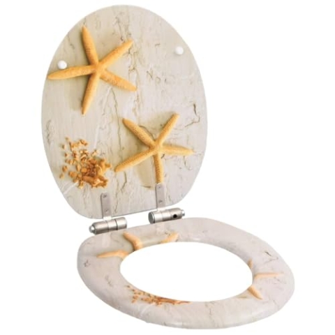 vidaXL Toilettensitz mit Soft Close Deckel Absenkautomatik Seestern-Design WC Sitz Brille Toilettendeckel Klodeckel Klobrille Toilettenbrille MDF