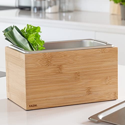 KAZAI. Design Bio-Mülleimer -Holma- | 4.5L, Spülmaschinenfest und aus massivem Echtholz | Küchen Komposteimer für Bio-Abfall | Bambus