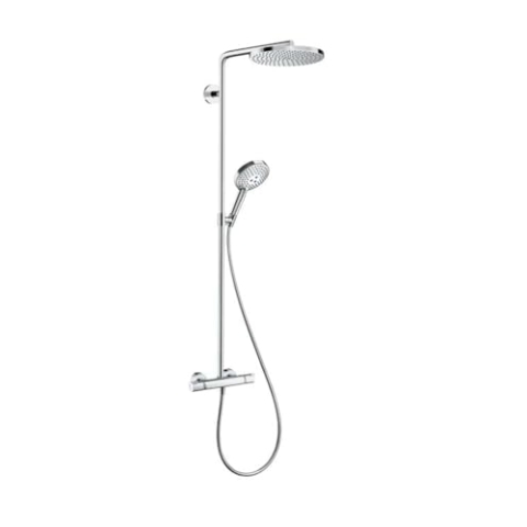 hansgrohe Raindance Select S - Duschsystem mit Thermostat, Regendusche (240 mm) mit Armatur, Handbrause (3 Strahlarten inkl. PowderRain), Schlauch, Brausestange und runder Kopfbrause, Chrom, 27633000