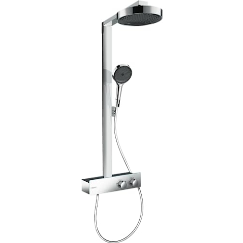 hansgrohe Rainfinity - wassersparendes Duschsystem (EcoSmart) mit Thermostat, Regendusche mit Armatur, Handbrause (3 Strahlarten inkl. PowderRain), Schlauch, Brausestange & Kopfbrause, Chrom, 28742000