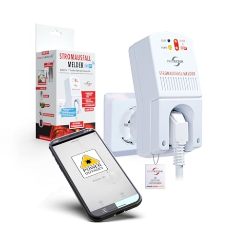 [Neu] Protector SAM-1010 Stromausfallmelder, 3500 Watt mit WiFi und App, Notstrom-gepuffert, 12 Stunden Alarm, Stromwächter für Stromausfall, Ideal für Gefrierschrank und Aquarium. Kühlschrankalarm